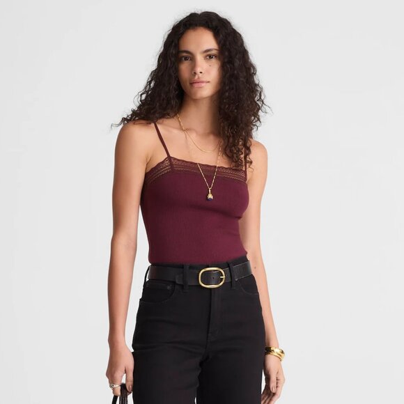 Madewell Tops - Madewell Lace-Trim Square-Neck Tank Dark Pomegranate Small